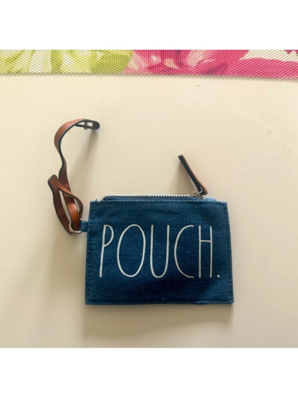 Blue 'POUCH' Denim Wristlet Coin Purse